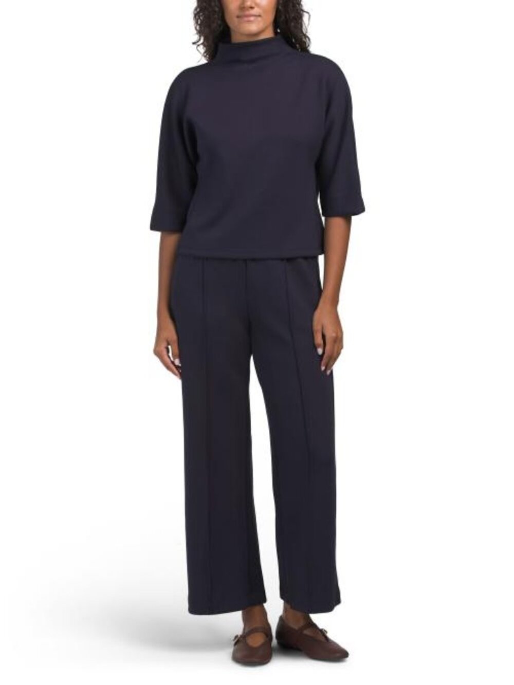 TRUTH Petite 2pc Funnel Neck Top And Pull On Wide Leg Pants Set